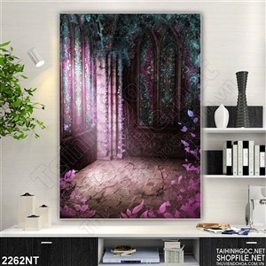 Tranh bức tường đầy hoa tím