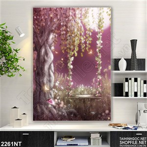 Tranh cây cổ thụ trong đêm tím