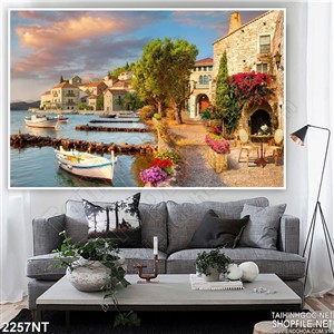 Tranh thành phố hoa bên sông