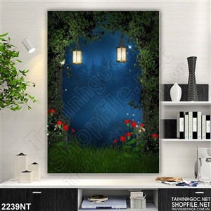 Tranh cánh cửa treo đèn về đêm in uv