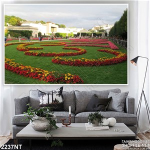 Tranh những vòng tròn hoa trên bãi cỏ xanh