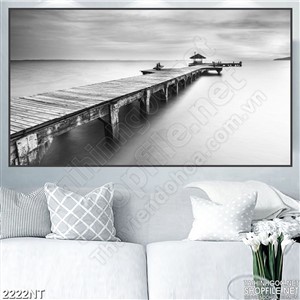 Tranh cây cầu trên nên đen trắng in uv