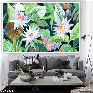 Tranh vẽ hoa chen lá treo tường