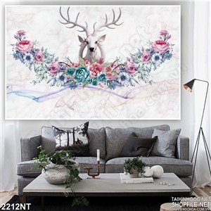 Tranh tuần lộc và hoa treo tường