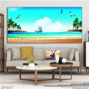 Tranh con tàu sắp cập bến treo tường