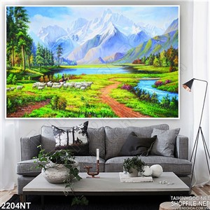 Tranh vẽ đàn cừu bên bìa rừng 3d