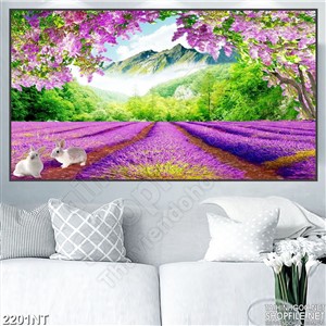 Tranh vẽ rừng hoa tím bên chân núi