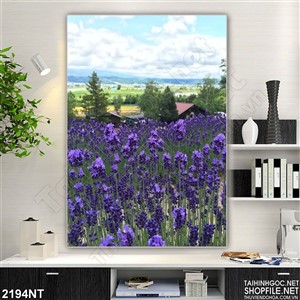 Tranh vườn hoa tím bên nhà treo tường