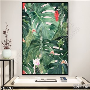 Tranh những chiếc lá cây hoa đỏ