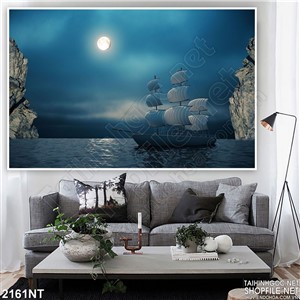 Tranh con tàu trên biển về đêm