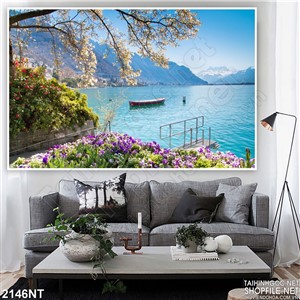 Tranh hoa lá trên bờ biển treo tường