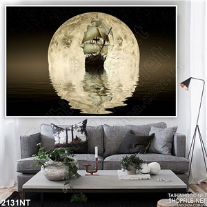 Tranh con thuyền dưới trăng 3d