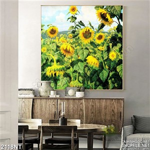 Tranh vườn hoa hướng dương rủ cánh