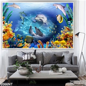 Tranh hang cá heo 3d