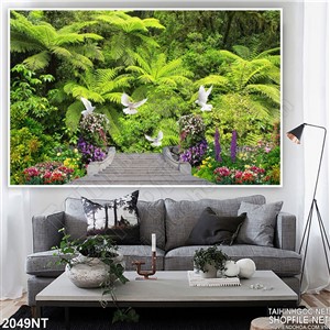 Tranh đàn bồ câu trong rừng cọ