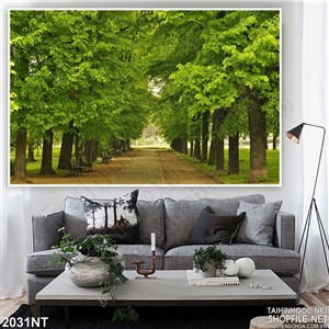 Tranh con đường và hàng cây xanh