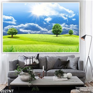 Tranh cánh đồng cỏ xanh đón nắng
