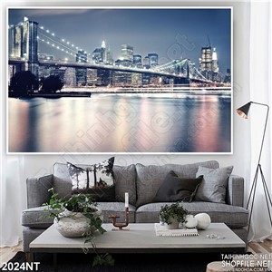 Tranh cây cầu nối dài qua thành phố