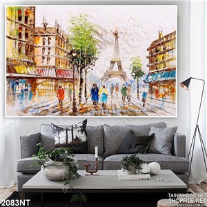 Tranh vẽ thành phố tấp nập