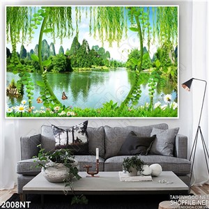 Tranh cành liễu rũ bờ sông in uv