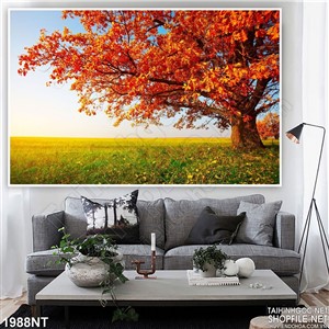 Tranh cây đỏ bên rừng in uv