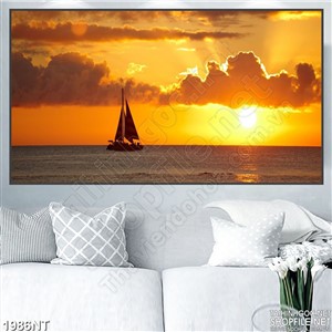 Tranh con thuyền trên biển buổi xế chiều