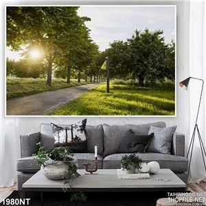 Tranh con đường cây xanh đón bình minh