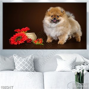 Tranh cún con chơi hoa 3d