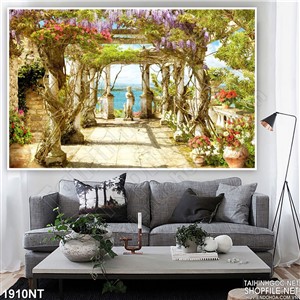 Tranh cánh cổng rợp hoa dây leo