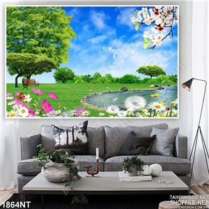 Tranh hoa nở trời xanh