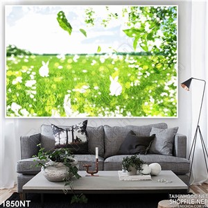 Tranh đàn thỏ trên đồng cỏ xanh