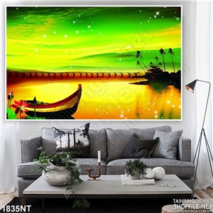 Tranh thuyền trên sông quê