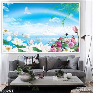 Tranh cầu vòng nở hoa in uv