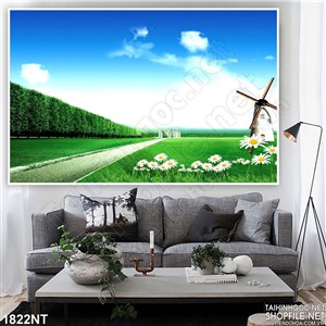 Tranh cối xay gió trên cánh đồng