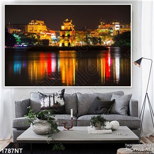 Tranh thành phố in bóng về đêm