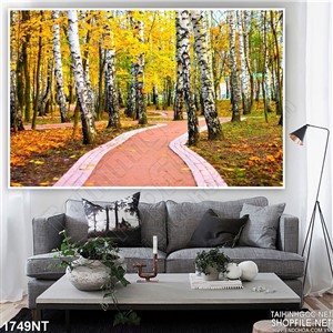 Tranh con đường lá vàng 3d