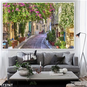 Tranh con đường hoa trong ngõ