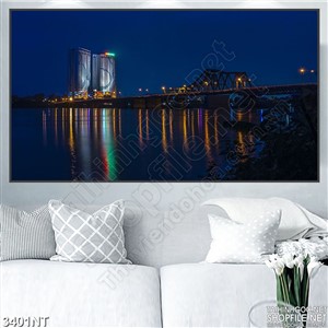 Tranh thành phố xa mờ trên mặt biển