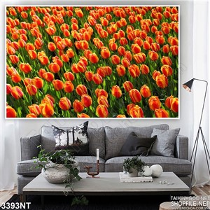 Tranh vẽ cánh đồng tulip trong gió 3d