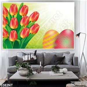 Tranh vẽ bó hoa tulip treo tường
