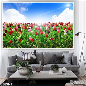 Tranh cánh đồng hoa tulip tràn ngập ánh nắng