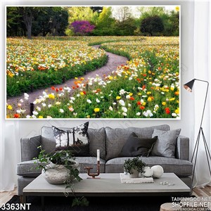 Tranh khu vườn hoa đua sắc in uv