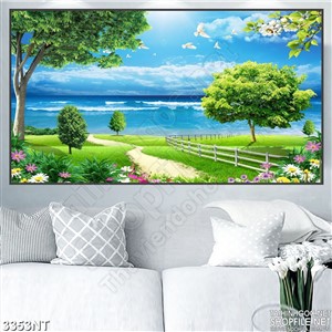 Tranh khu vườn bên bãi biển thơ mộng