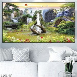 Tranh nhưng thác nước trong hồ cá bơi