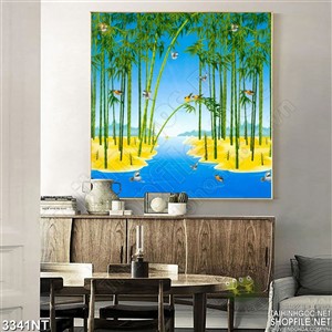 Tranh chim đậu trong rừng tre in uv