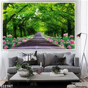 Tranh hoa hồng mọc hai bên con đường