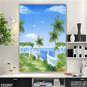 Tranh chim bay trên vườn dừa xanh