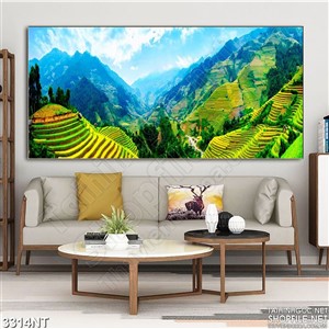 Tranh thảo nguyên xanh nhiều đồi núi