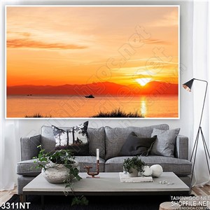 Tranh ánh hoàng hôn trên sông quê