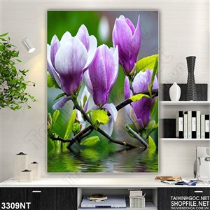 Tranh những bông hoa tím trên cành